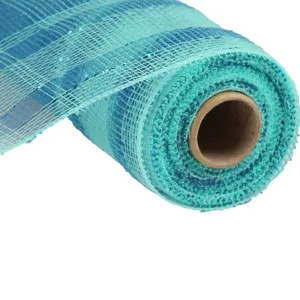 10" Aqua Turquoise Plaid Metallic Deco Poly Mesh RE1383RA