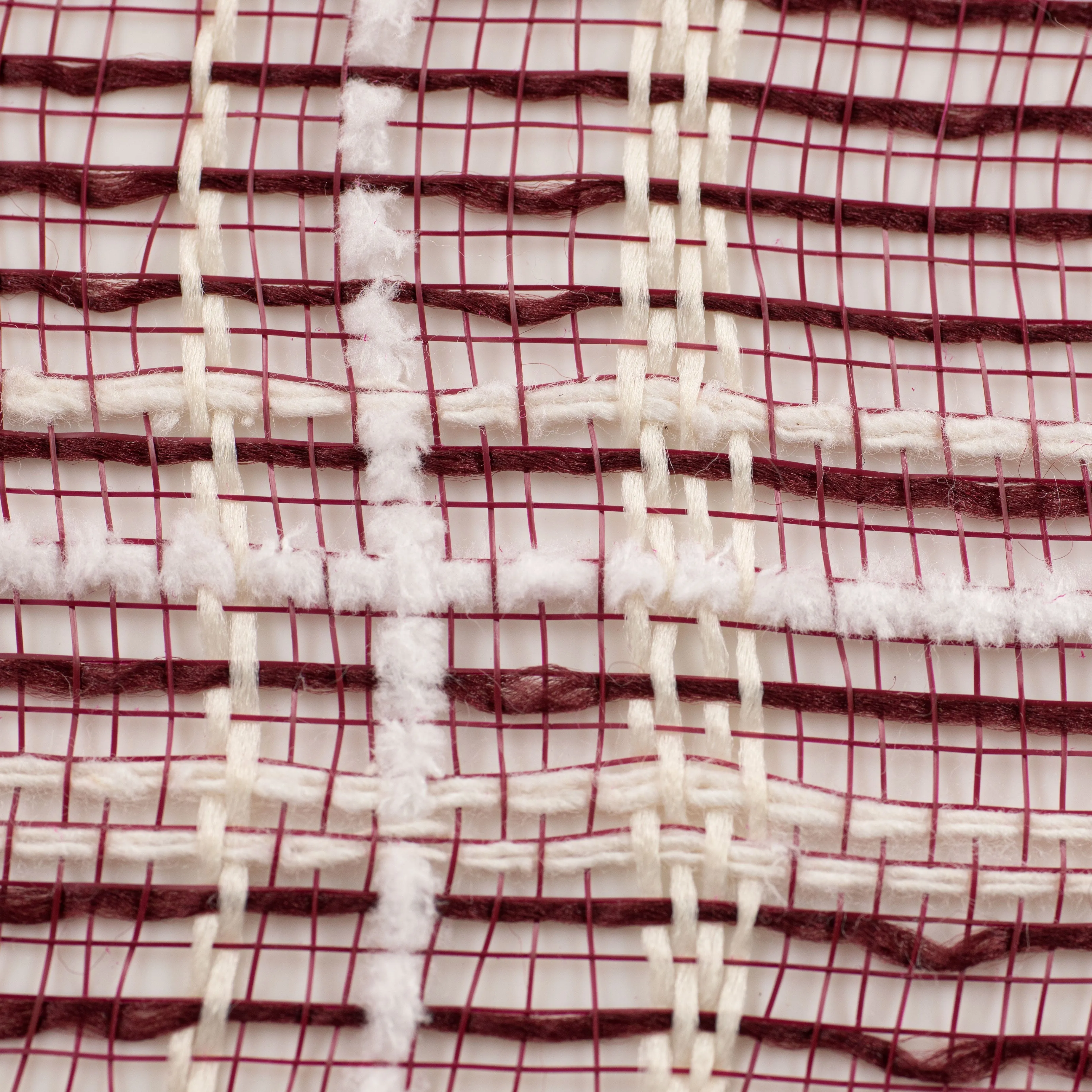 10" Fabric Plaid Mesh: Burgundy, Cream & White Drift