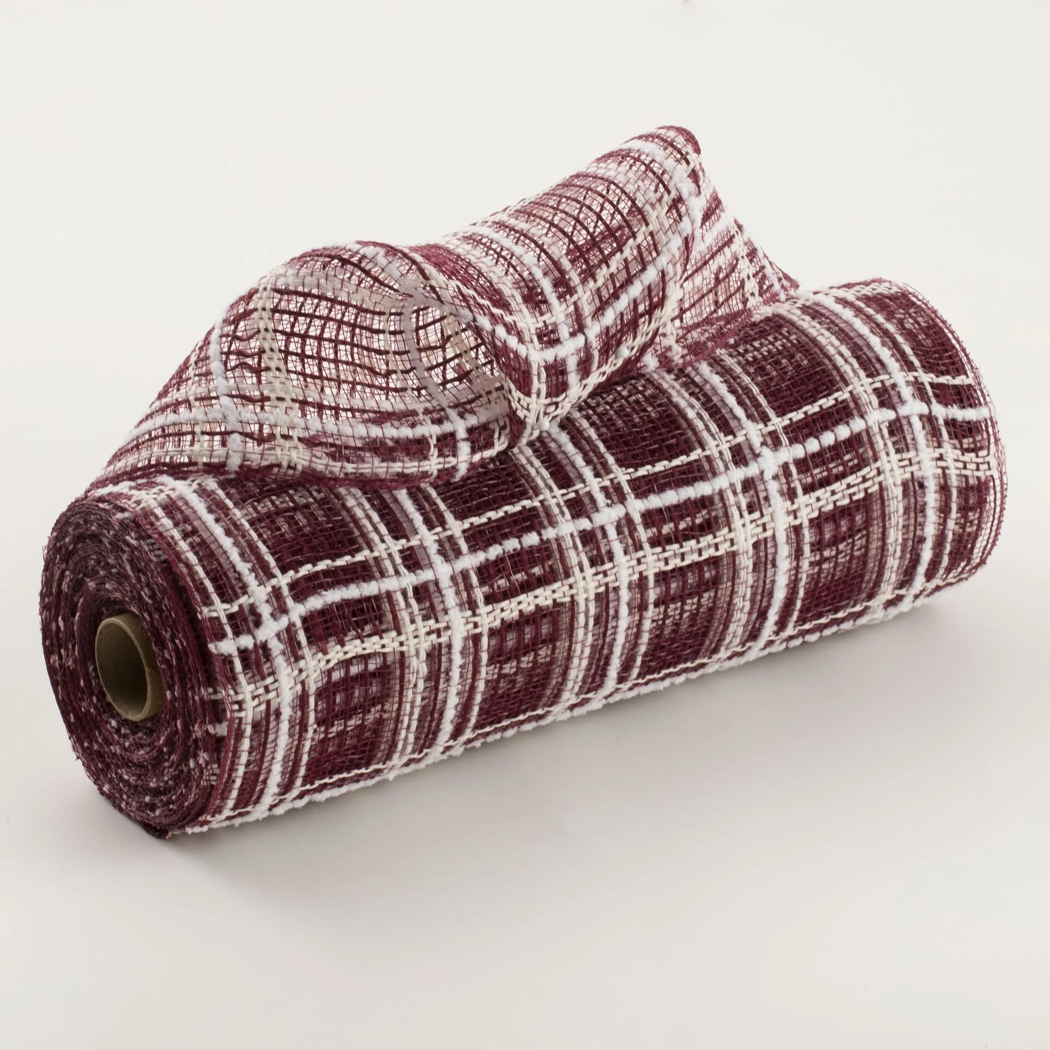 10" Fabric Plaid Mesh: Burgundy, Cream & White Drift