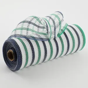 10" Faux Jute Stripe Mesh: White, Navy Blue, Emerald Green