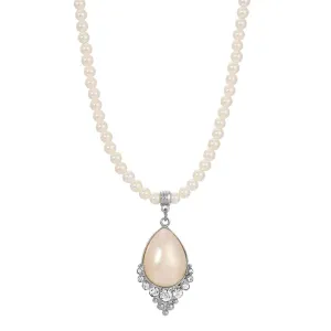 1928 Jewelry Teardrop Faux Pearl Crystal Accent 4mm Pearl Strand Pendant Necklace 16"