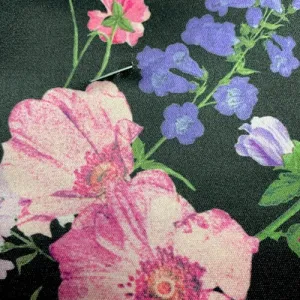 2 1/2 YD PC-Black Floral Satin Fabric