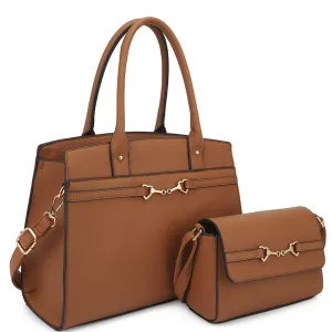 2 in1 Matching Design Handle Satchel With Crossbody Bag