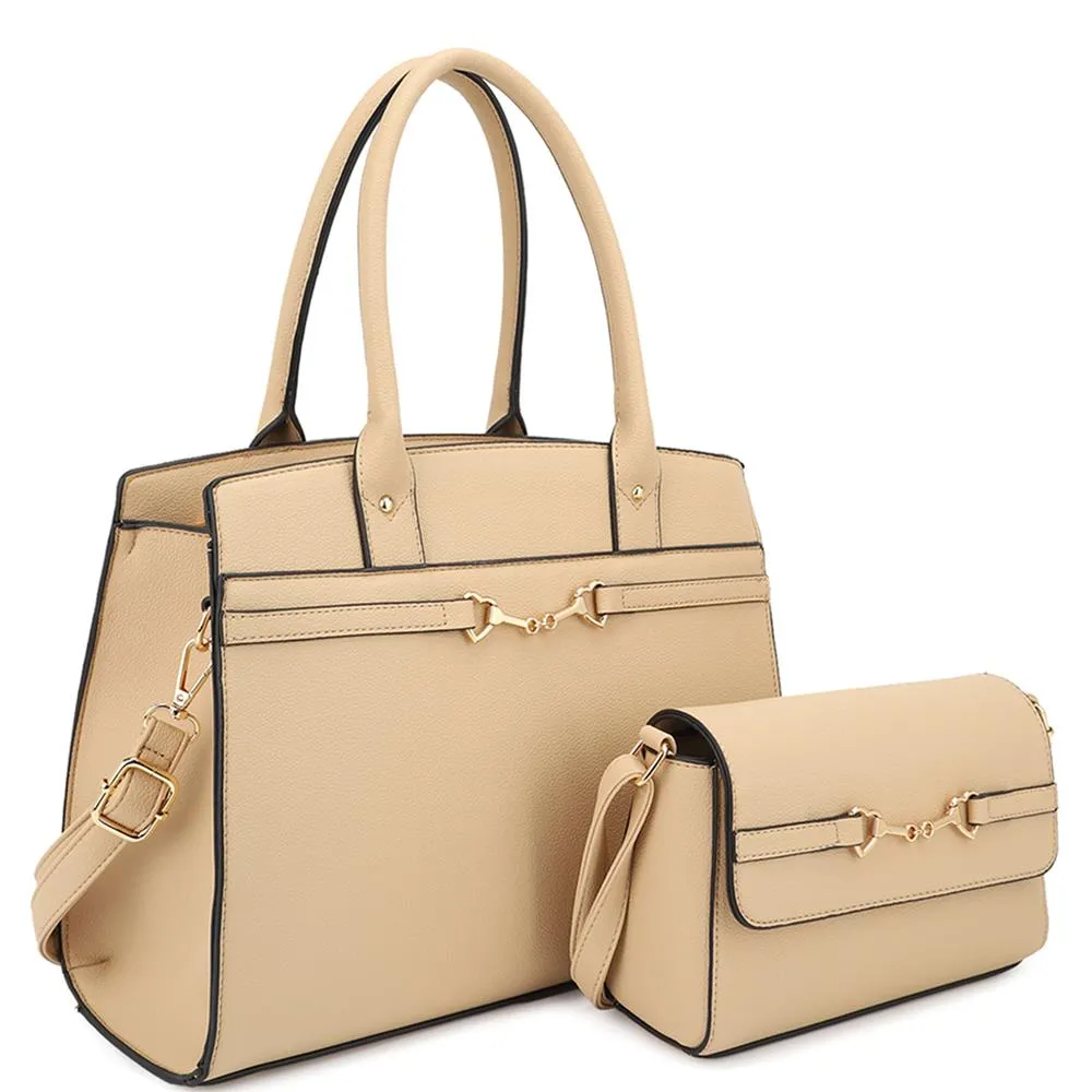 2 in1 Matching Design Handle Satchel With Crossbody Bag