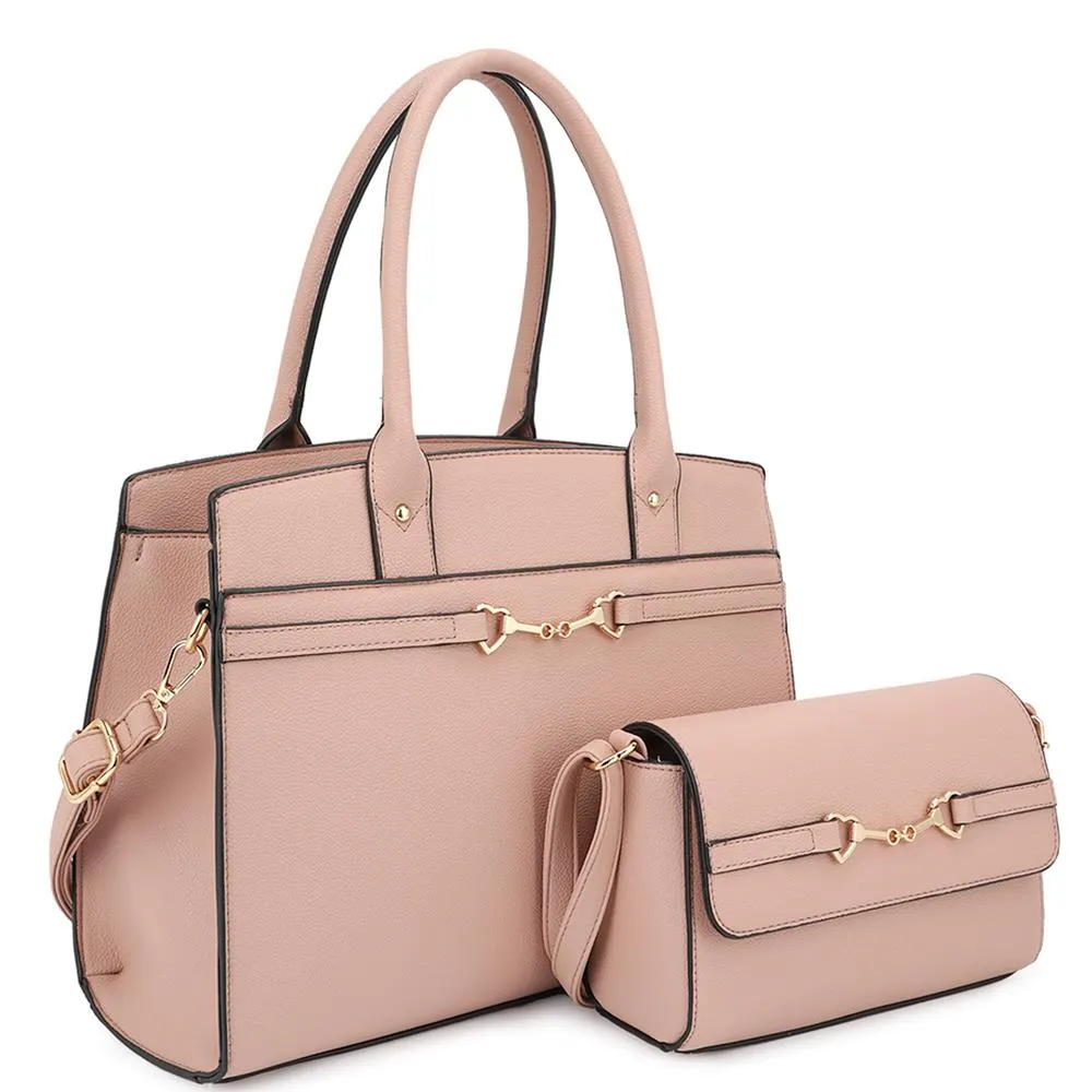 2 in1 Matching Design Handle Satchel With Crossbody Bag