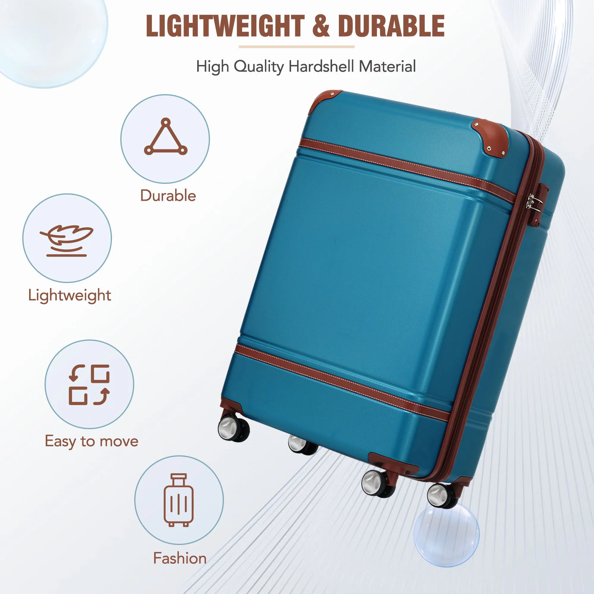 20" Hardside Luggage With Cosmetic Case, 2 Piece Lightweight Suitcase Set With Spinner Wheels, Carry On Vintage Luggage