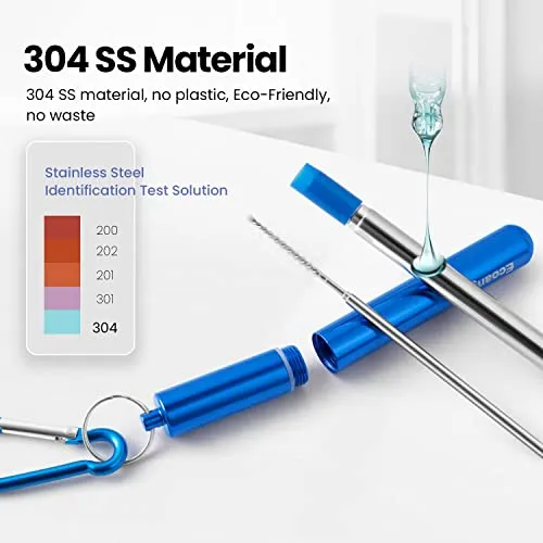 4 Pack Portable Reusable Metal Straw Collapsible Stainless Steel Drinking Straw Telescopic Straw to Drink Water Smoothie with Aluminum Key-chain Case & Cleaning Brush （Black & rose gold & blue & gold）