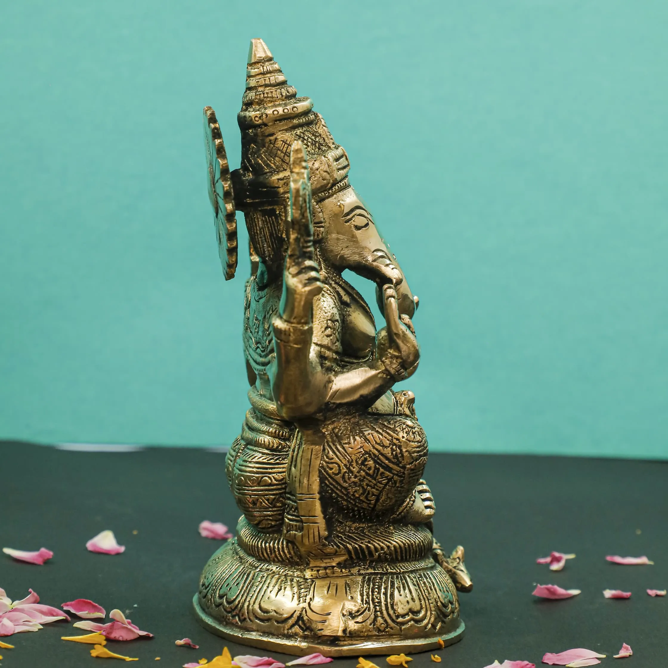 8 Inches Lakshmi Ganesh Brass Idol  - Pooja Statue for Home - Festive Decor