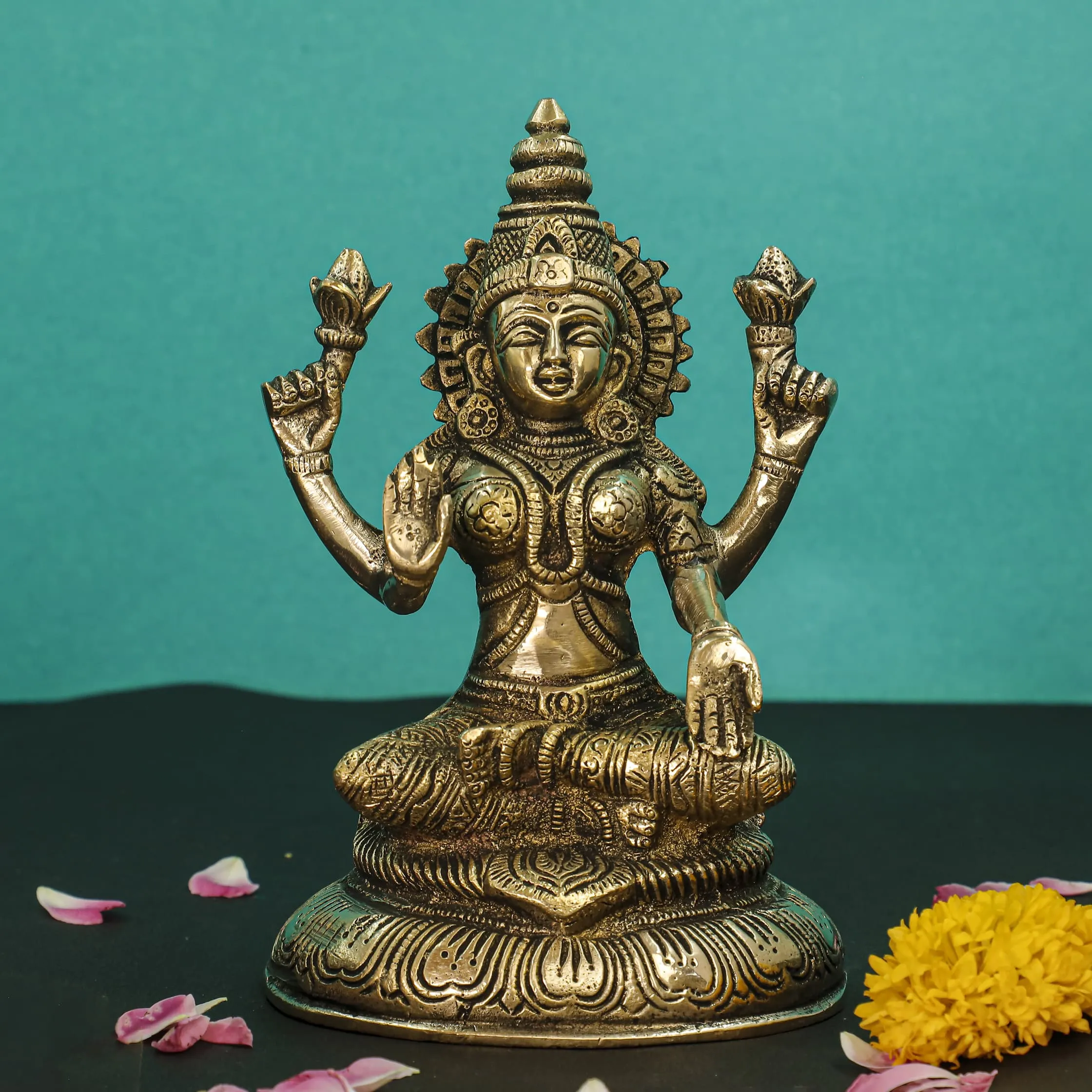 8 Inches Lakshmi Ganesh Brass Idol  - Pooja Statue for Home - Festive Decor