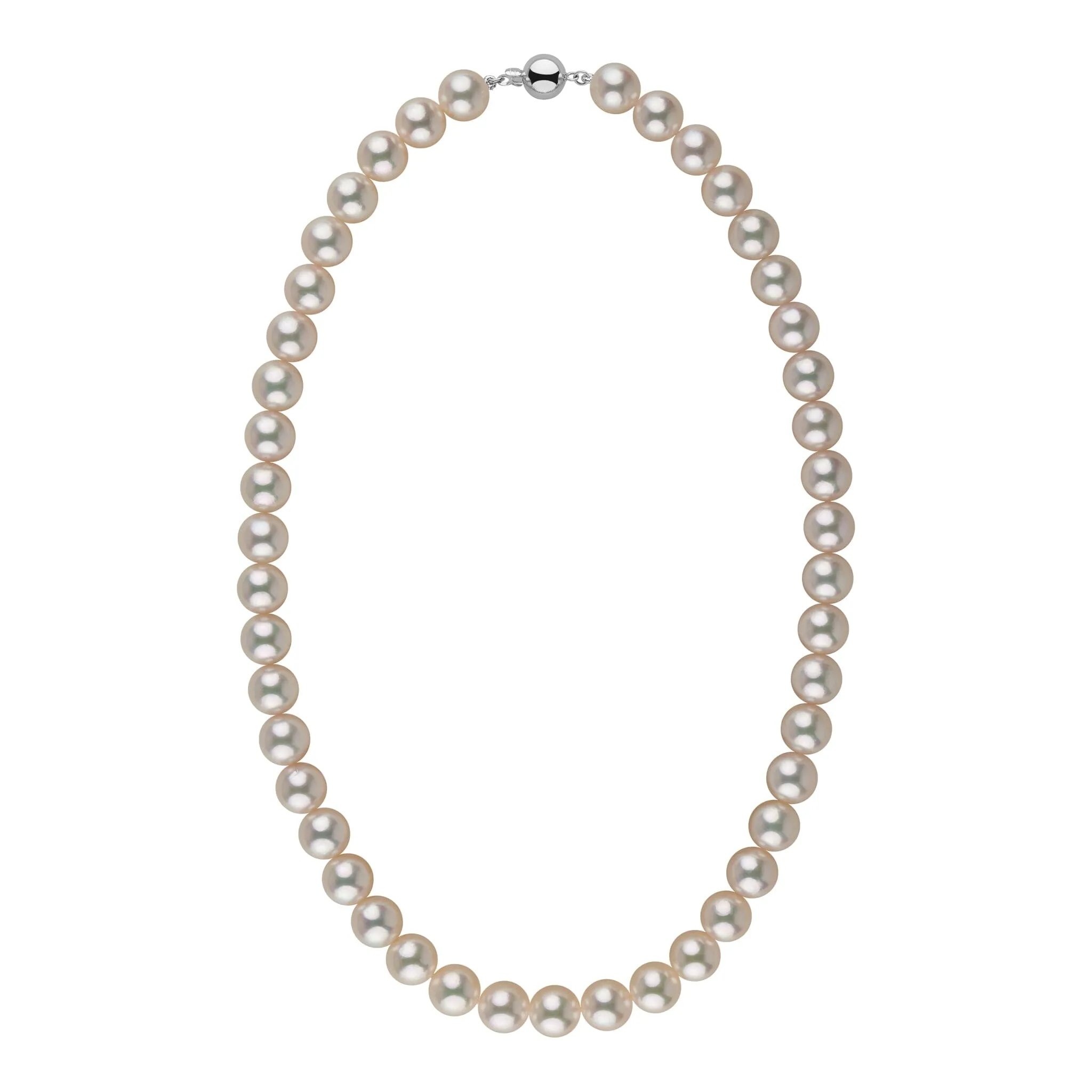 9.0-9.5 mm 18 Inch AAA White Silver Rose Tone Akoya Pearl Necklace