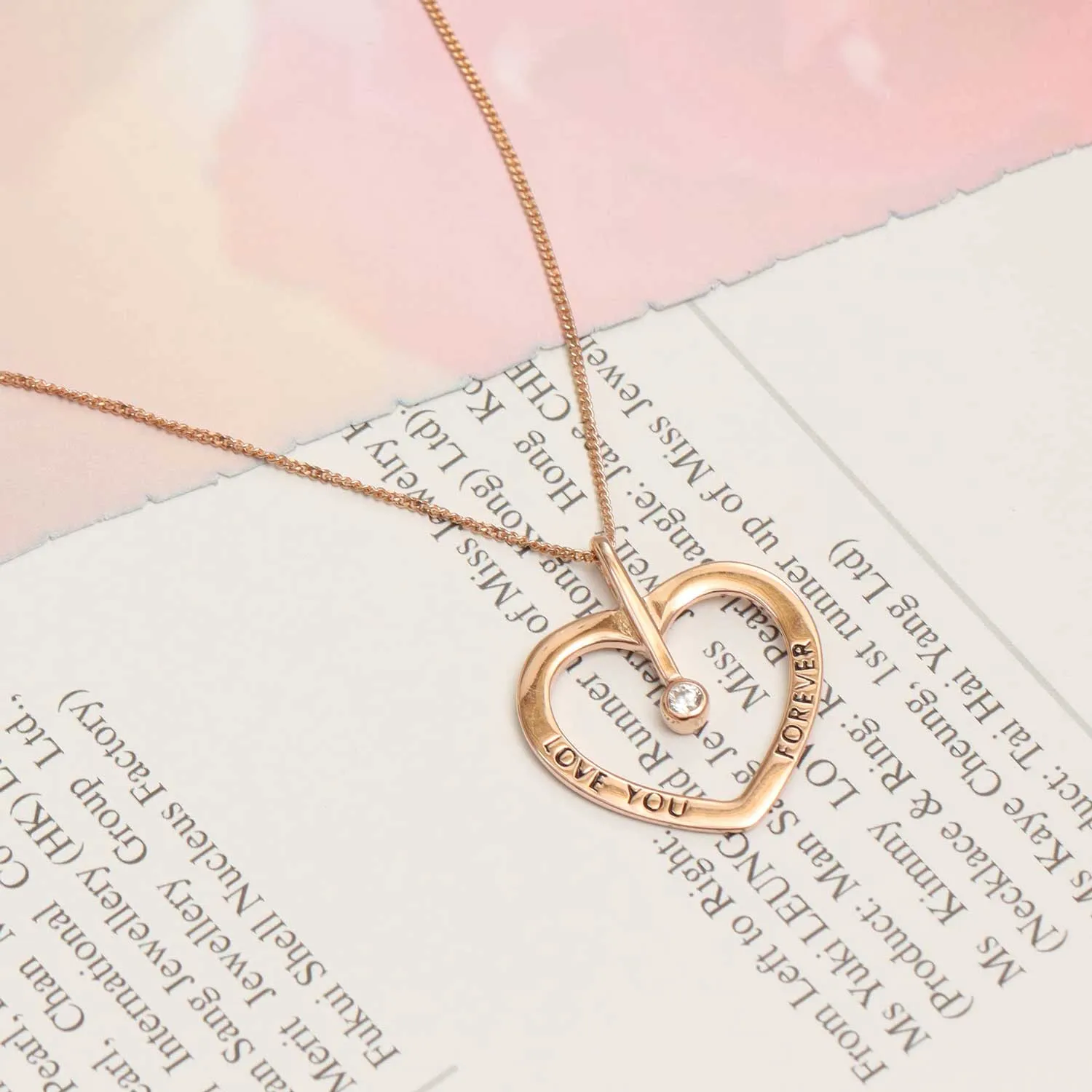 925 Sterling Silver Love You Forever Quote with CZ Rose Gold Charms Necklace Pendant Jewellery for Teen Women