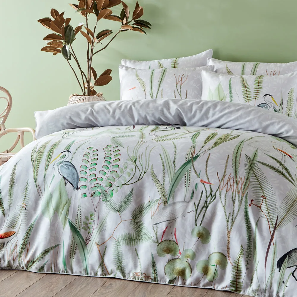 Aaliyah Botanical 100% Cotton Duvet Cover Set White/Sage