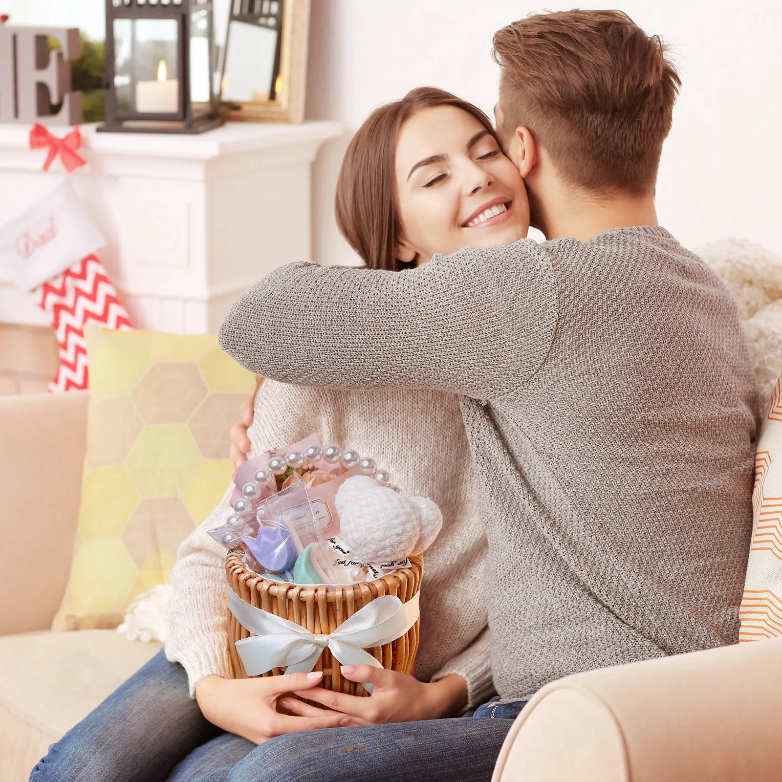 Adorable Gift Basket with Teddy Bear Towel, Handmade Scented Candle & Soap Flower