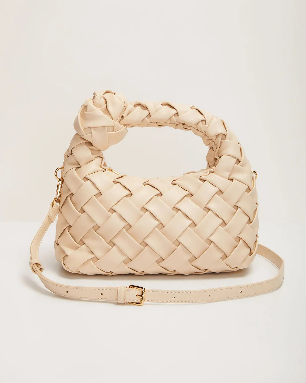 Ana Faux Leather Woven Knotted Top Handle Bag