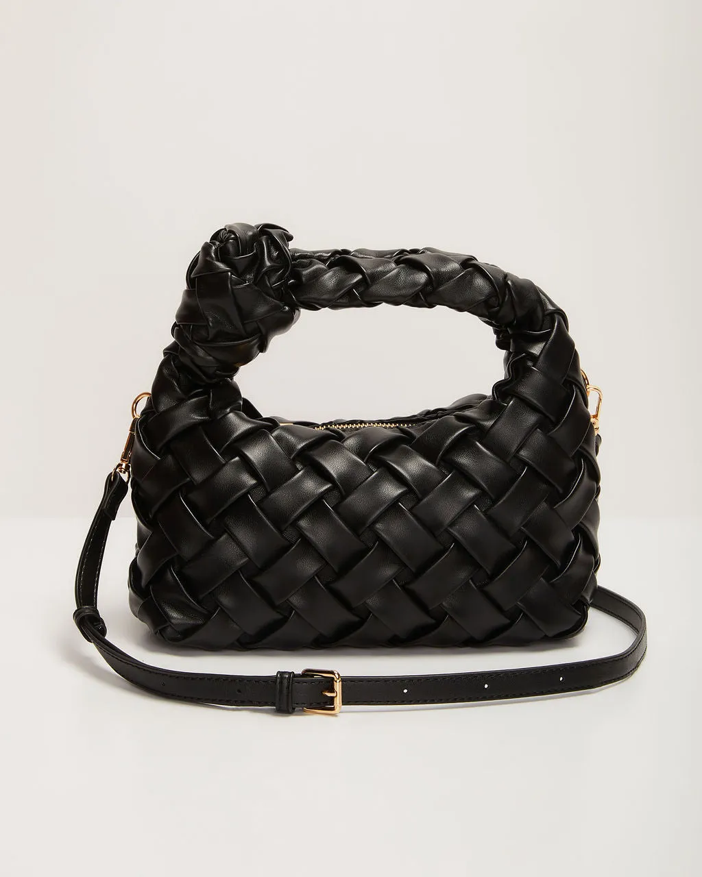 Ana Faux Leather Woven Knotted Top Handle Bag