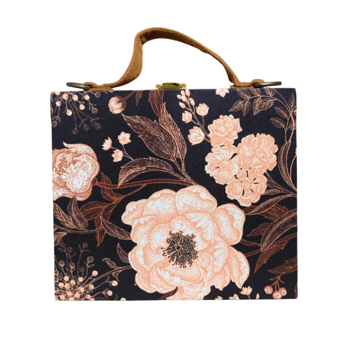 Artklim Black Floral Print Suitcase Style Clutch Bag