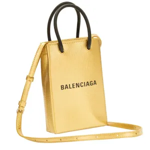 Balenciaga Gold Calfskin Leather Shopper Cross Body Bag