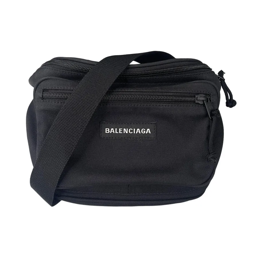 BALENCIAGA LOGO PATCH BLACK WAIST BAG