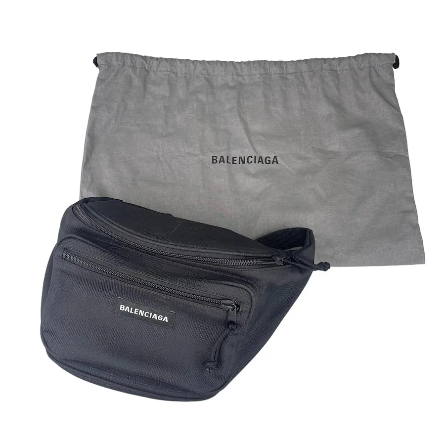 BALENCIAGA LOGO PATCH BLACK WAIST BAG