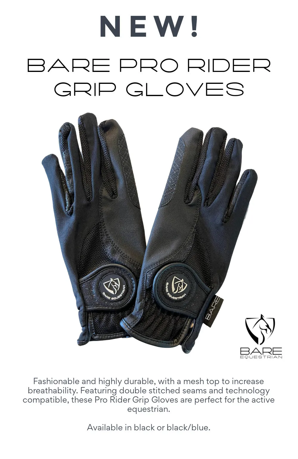 BARE Pro Rider Mesh Grip Gloves - Black