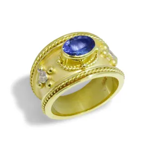 Blue Tanzanite Byzantine Gold Ring