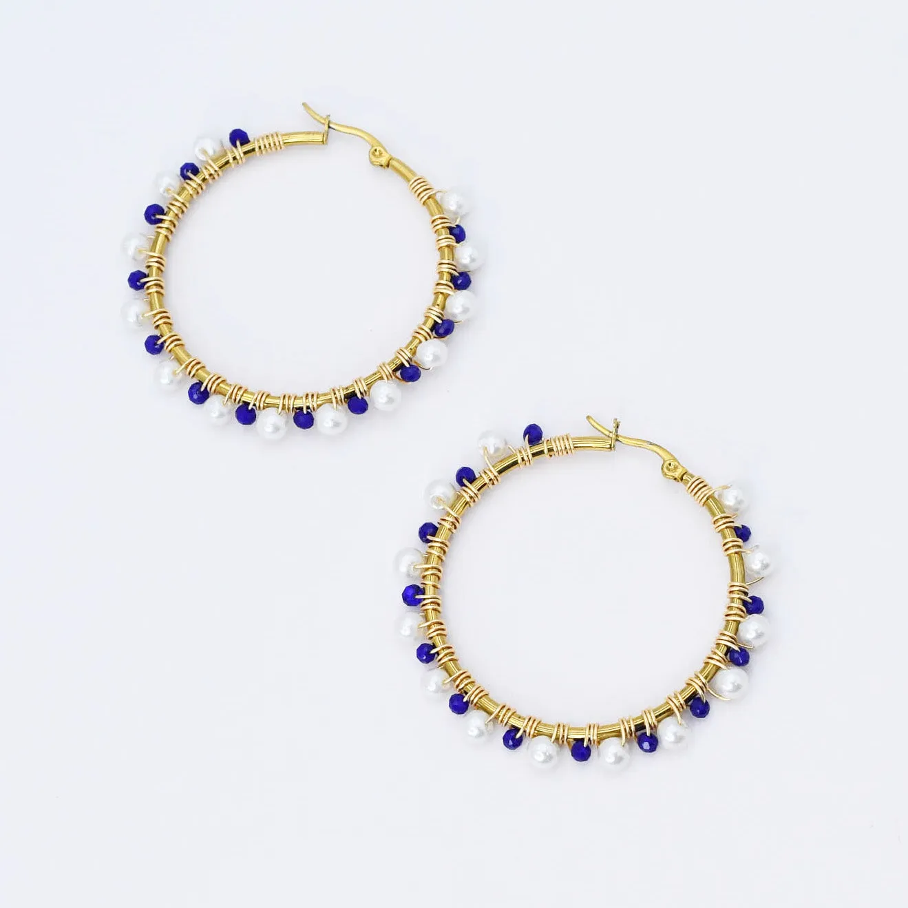 Blue/White Beaded Hoop D54