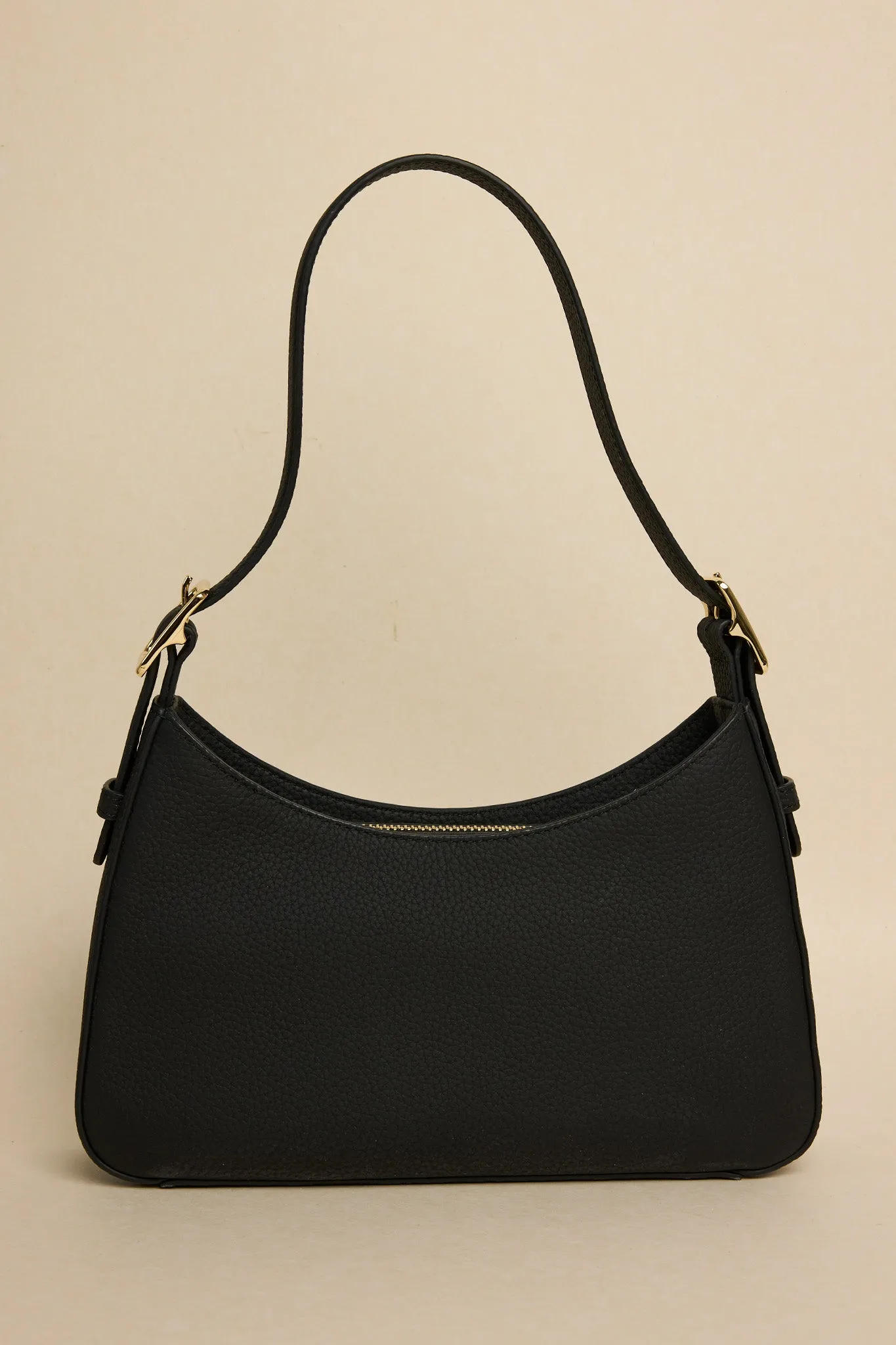 Brooklyn Black Leather Double Buckle Shoulder Bag