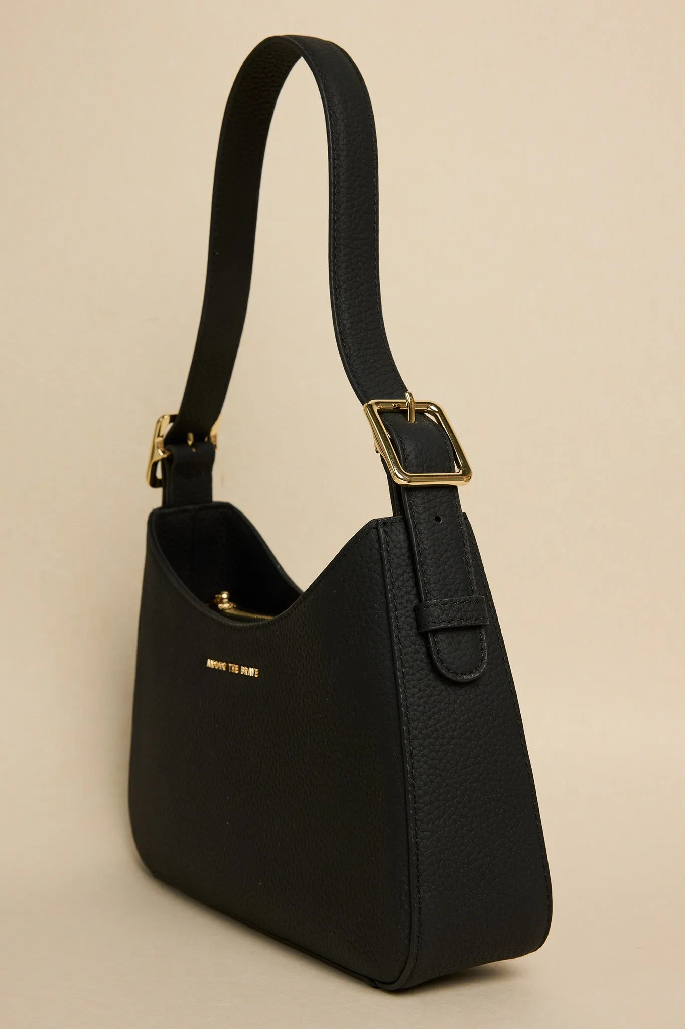 Brooklyn Black Leather Double Buckle Shoulder Bag