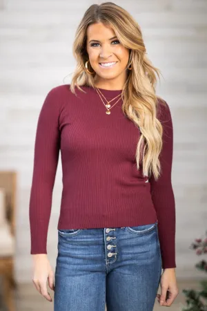 Burgundy Ribbed Lightweight Sweater