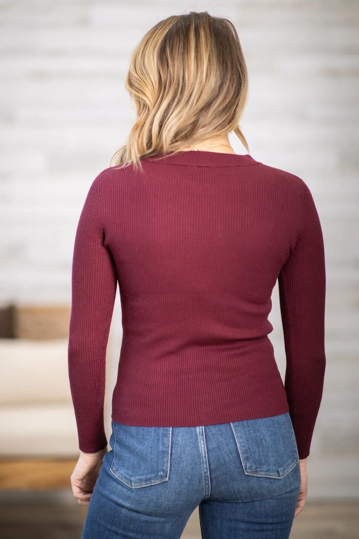 Burgundy Ribbed Lightweight Sweater