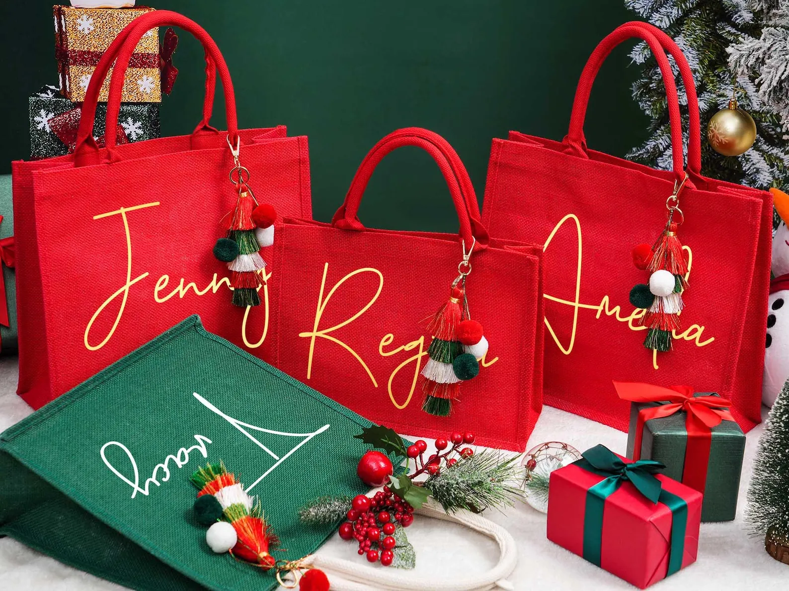 Christmas Party Gifts Bags,Red Christmas Gift Bags,Red Christmas Burlap Bag,Holiday Gift Bag,Burlap Gift Bag with Name,Christmas sacks