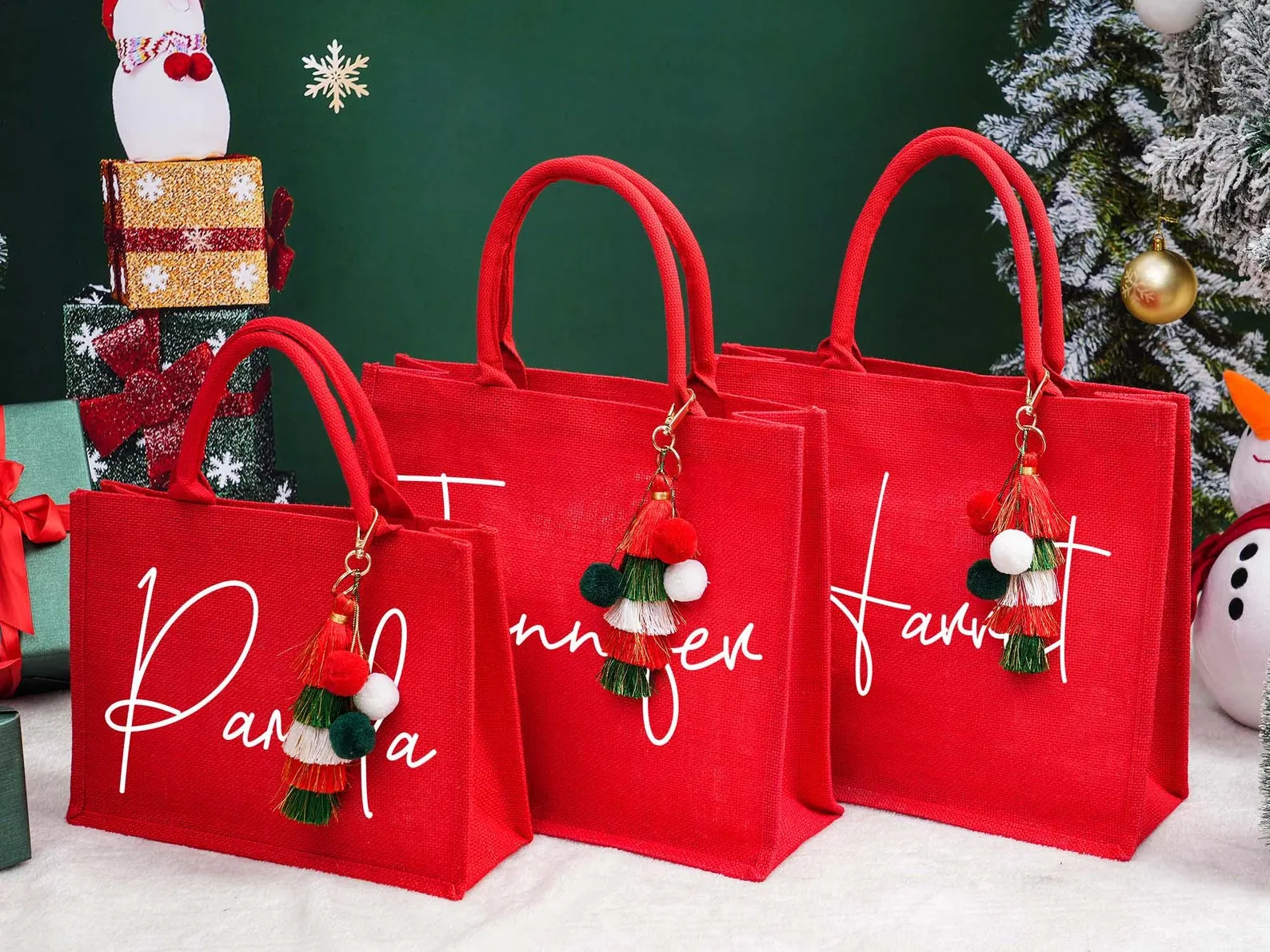 Christmas Party Gifts Bags,Red Christmas Gift Bags,Red Christmas Burlap Bag,Holiday Gift Bag,Burlap Gift Bag with Name,Christmas sacks