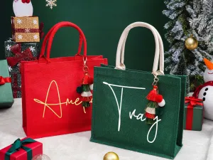 Christmas Party Gifts Bags,Red Christmas Gift Bags,Red Christmas Burlap Bag,Holiday Gift Bag,Burlap Gift Bag with Name,Christmas sacks