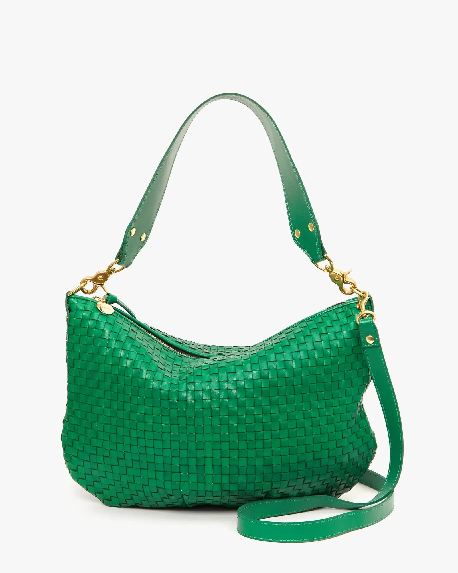 Clare V Moyen Messenger Woven Checker, Grass Green