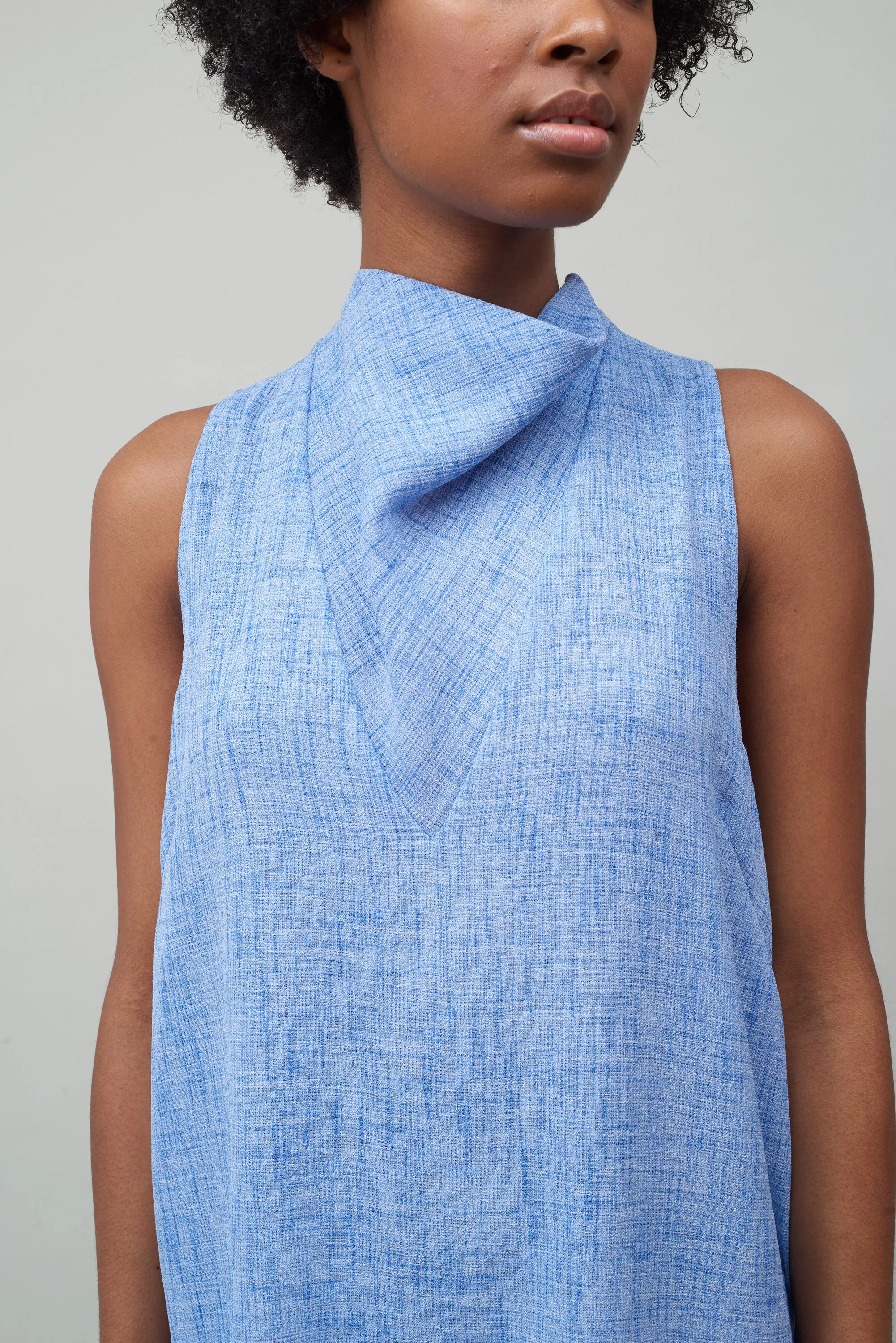 COWL NECK DRESS - WHITE / COBALT MELANGE