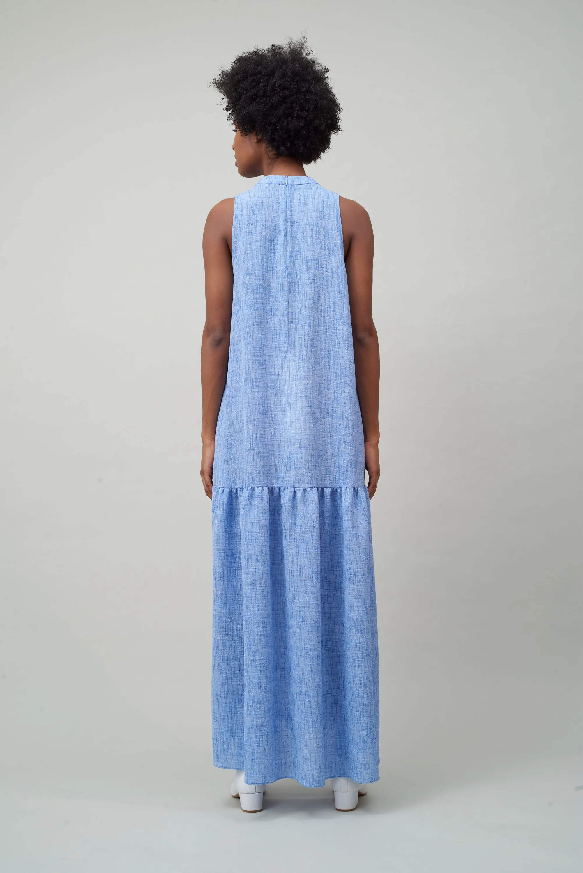 COWL NECK DRESS - WHITE / COBALT MELANGE