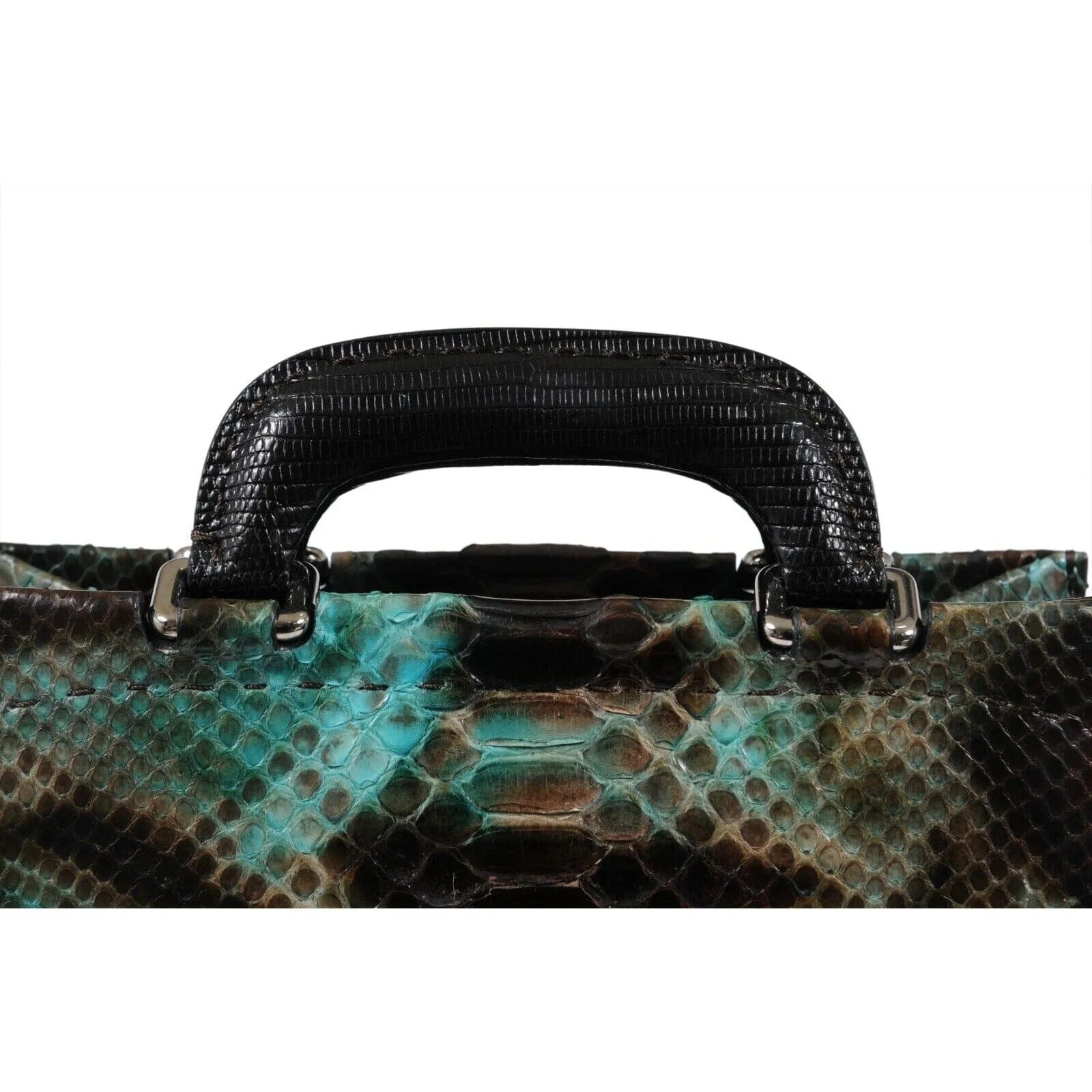 Crossbody Bag Green Black Python Leather Snake Skin Top Handle Purse