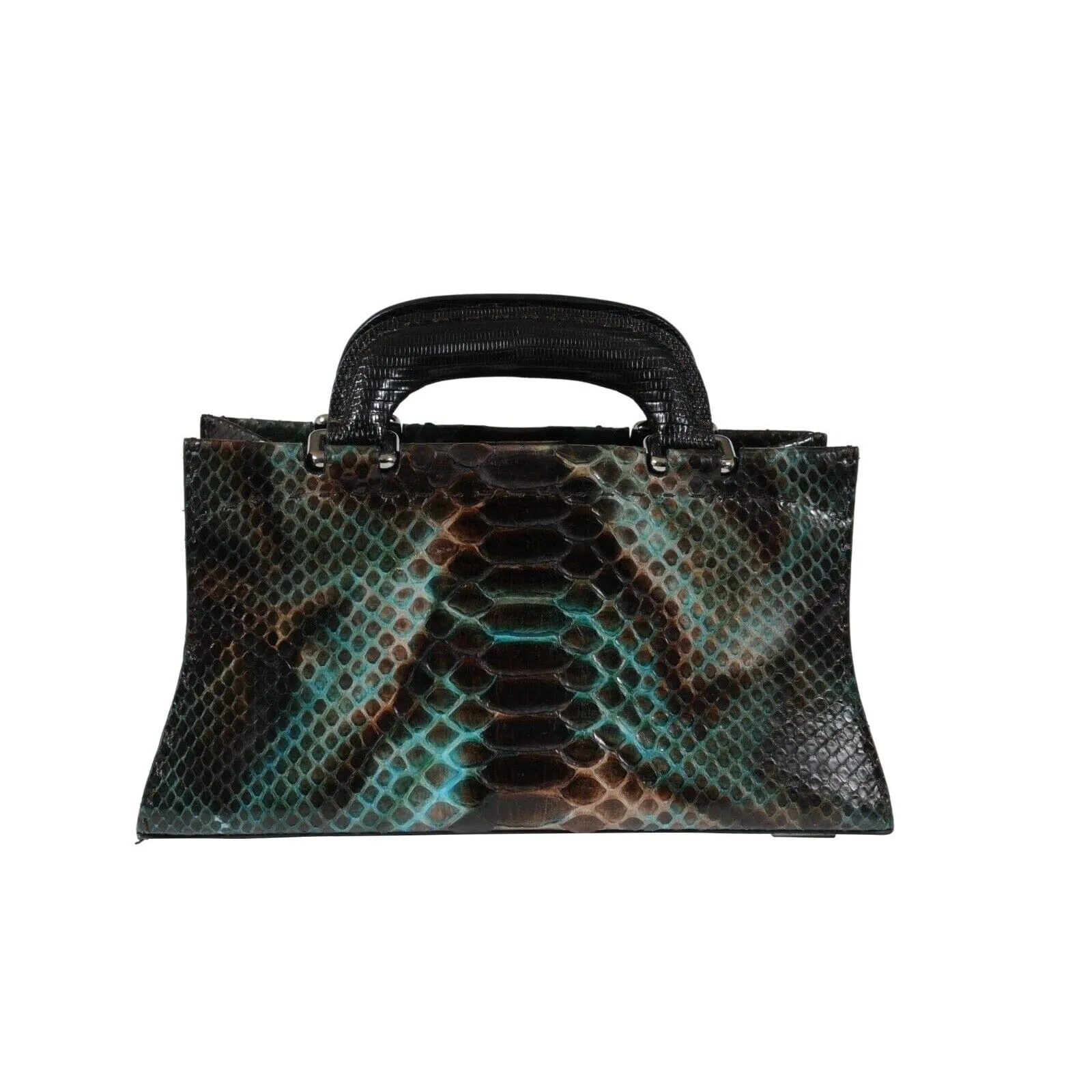 Crossbody Bag Green Black Python Leather Snake Skin Top Handle Purse