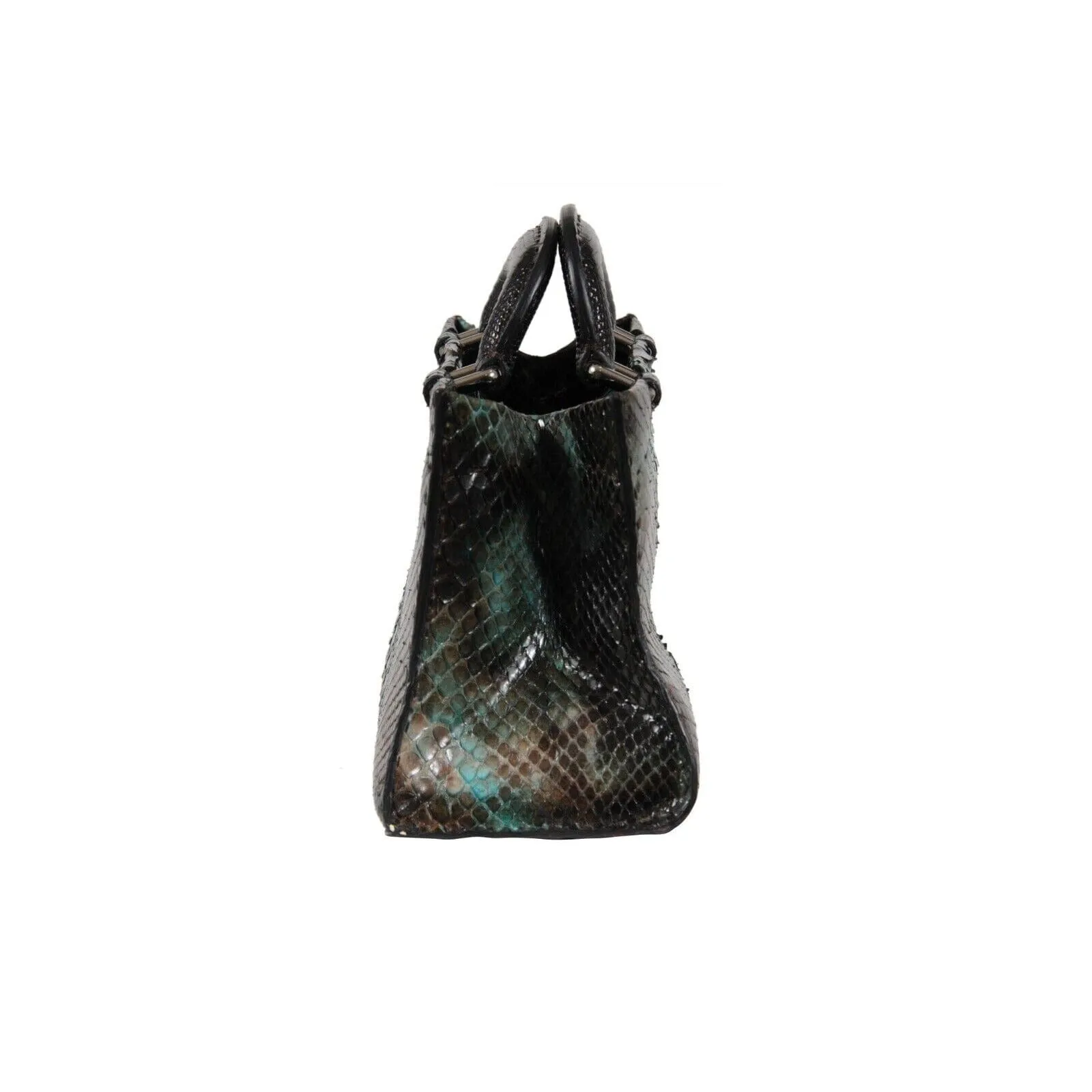 Crossbody Bag Green Black Python Leather Snake Skin Top Handle Purse