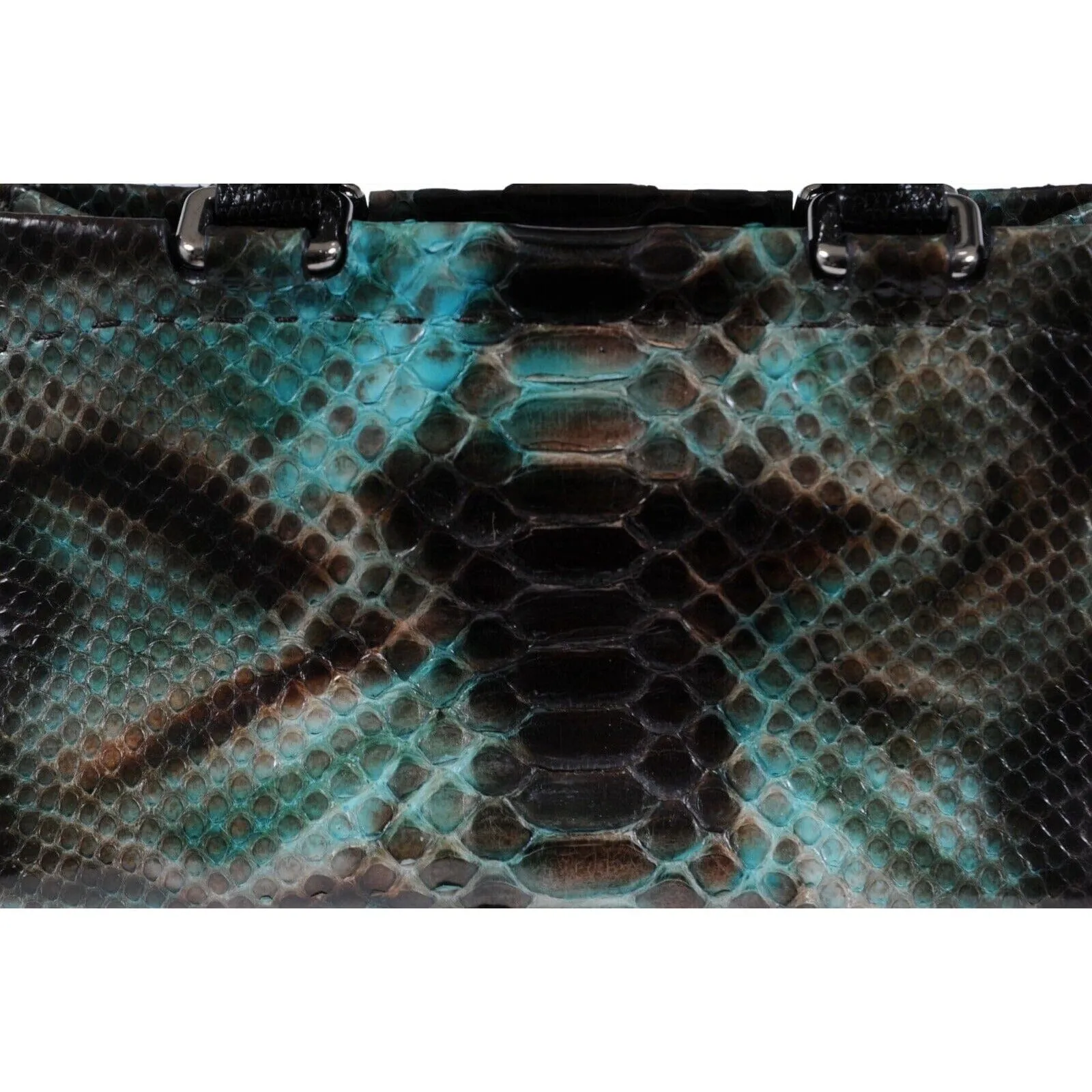 Crossbody Bag Green Black Python Leather Snake Skin Top Handle Purse