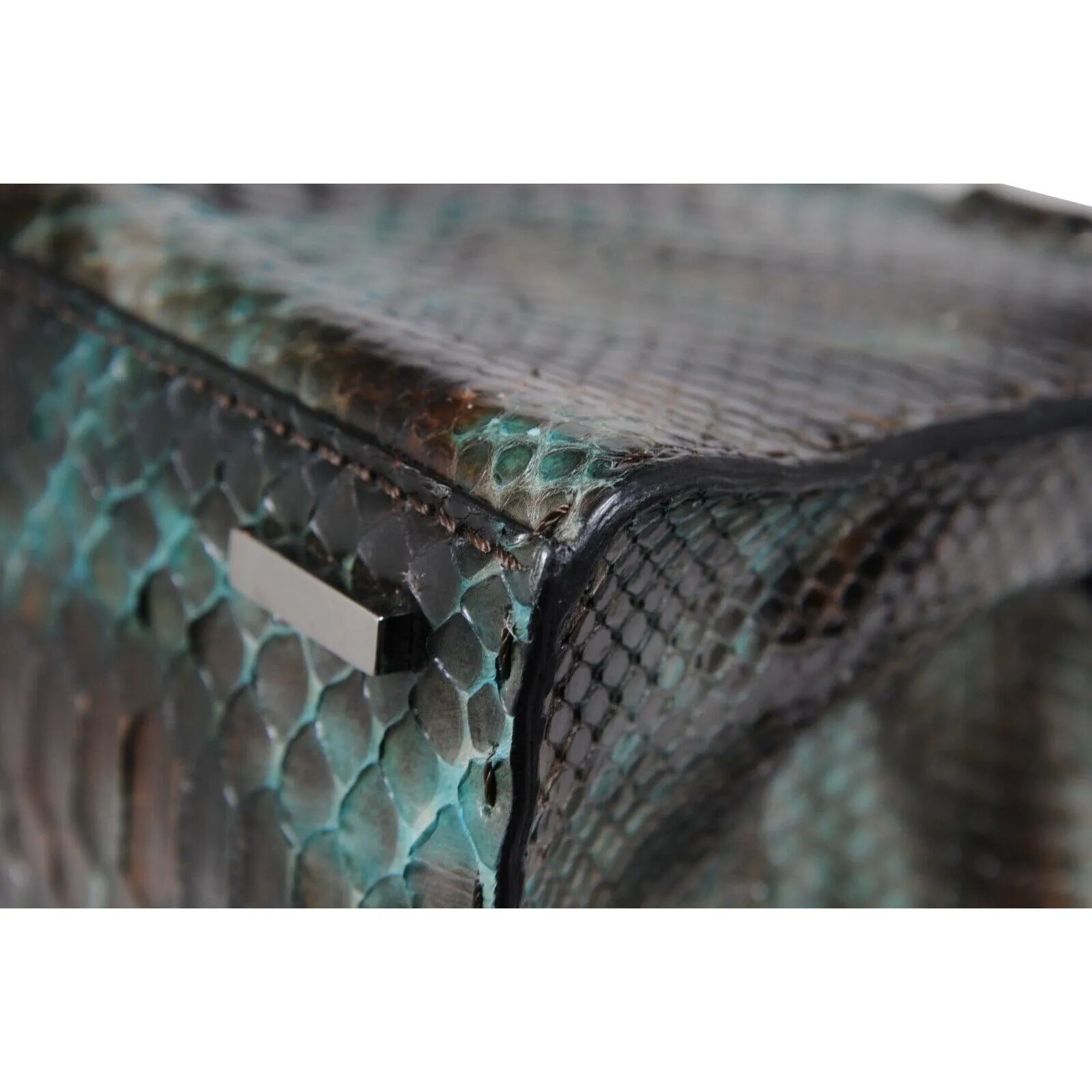 Crossbody Bag Green Black Python Leather Snake Skin Top Handle Purse