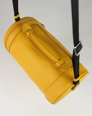 Cute Womens Yellow Leather Bucket Shoulder Purse Barrel Crossbody Bag Purse for Ladies