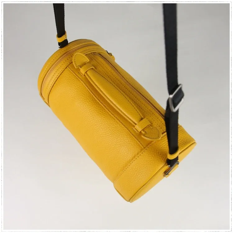 Cute Womens Yellow Leather Bucket Shoulder Purse Barrel Crossbody Bag Purse for Ladies