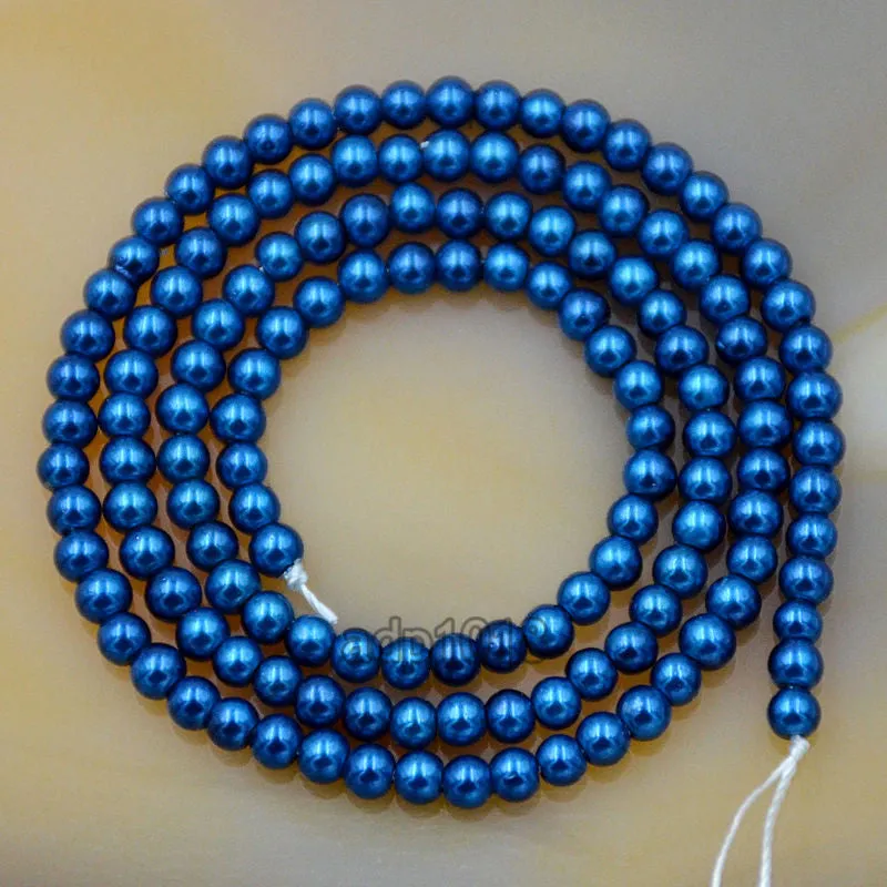 Czech Capri Blue Satin Luster Glass Pearl Round Beads on a 15.5" Strand