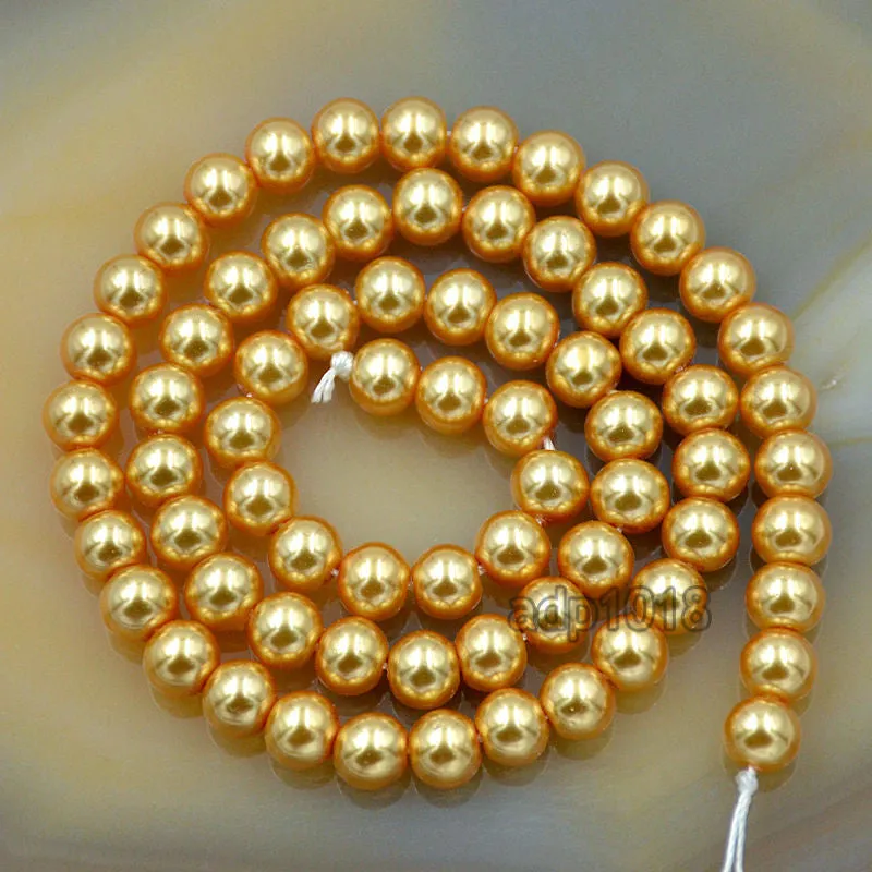 Czech Gold Satin Luster Glass Pearl Round Beads on a 15.5" Strand