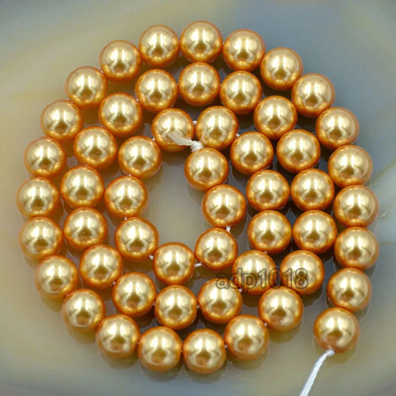 Czech Gold Satin Luster Glass Pearl Round Beads on a 15.5" Strand