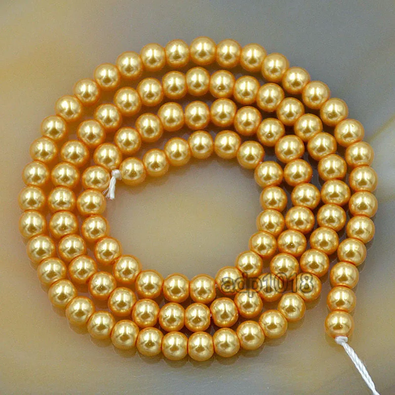 Czech Gold Satin Luster Glass Pearl Round Beads on a 15.5" Strand