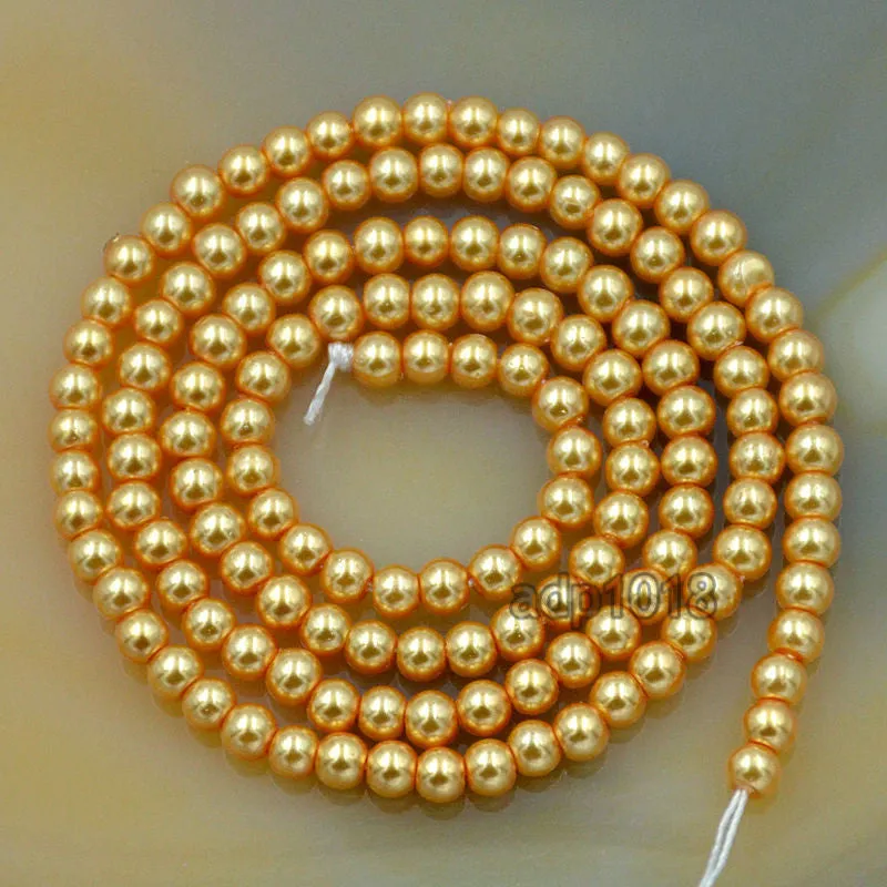 Czech Gold Satin Luster Glass Pearl Round Beads on a 15.5" Strand