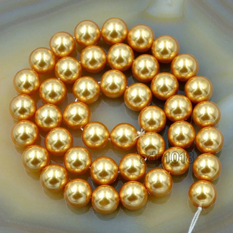 Czech Gold Satin Luster Glass Pearl Round Beads on a 15.5" Strand