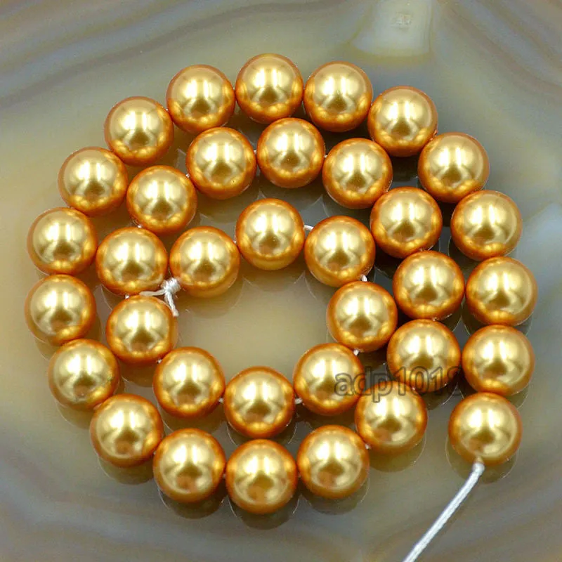 Czech Gold Satin Luster Glass Pearl Round Beads on a 15.5" Strand